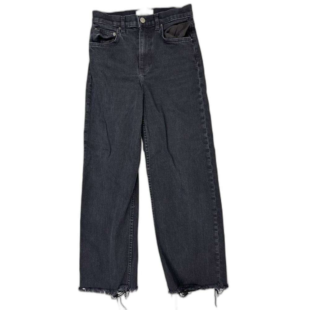 Reformation Size 25 Womens Jeans Black Emma High Rise Wide Leg Raw Hem Stretch